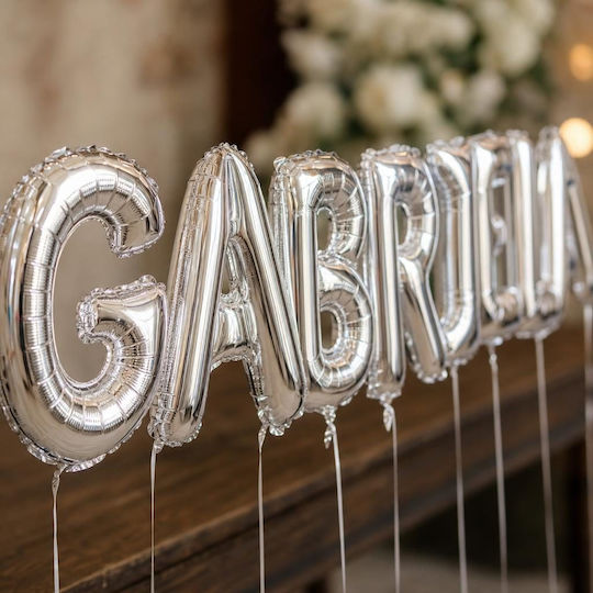 Set of 8 Birthday Balloons with Name Foil Silver with LEDs 40cm with Personalization