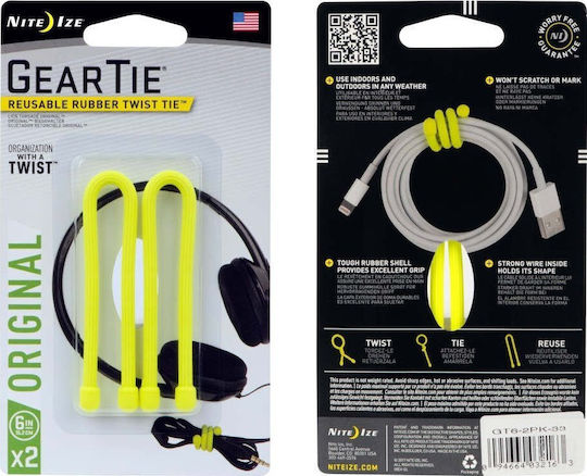 Nite-ize Elastischer Rucksack-Gurt Nite Ize Gear Tie 6'' 2 Stück Gelbe