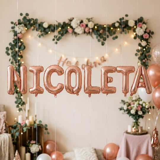 Set Of 8 Number Balloons With Name Rose Gold Foil 40cm With Personalization