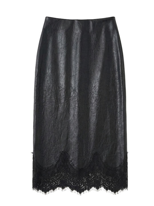 Leather Midi Skirt Black