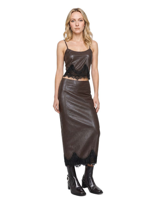 Leather Midi Skirt Brown
