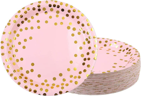 Set 10 Disposable Plates Flippy Polka Dot Print Cardboard 18 Cm Diameter Pink Gold