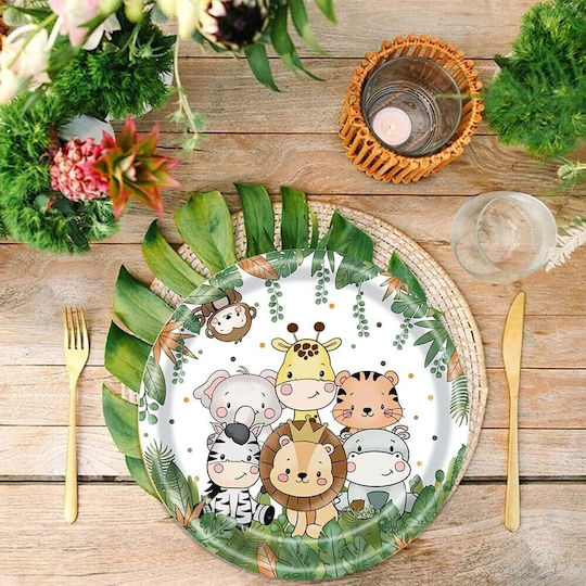 Set 10 Farfurii De Unică Folosință Flippy Jungle Print Carton 22 Cm Verzi