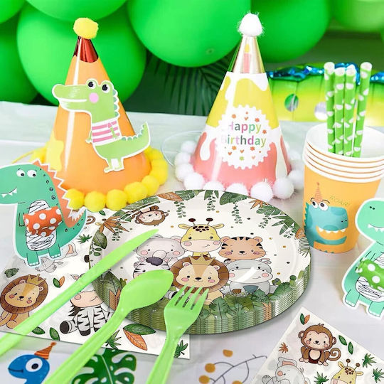 Set 10 Farfurii De Unică Folosință Flippy Jungle Print Carton 22 Cm Verzi