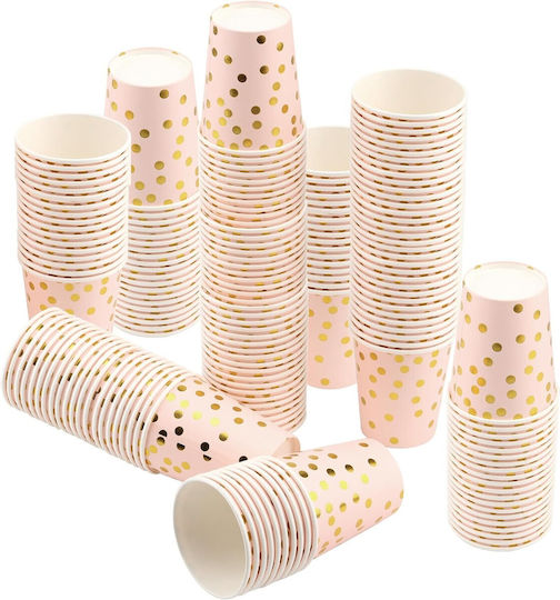 Set 10 Pahare Flippy Cu Buline Din Carton 250 Ml 7.5 X 8.5 X 5.2 Cm Roz Auriu
