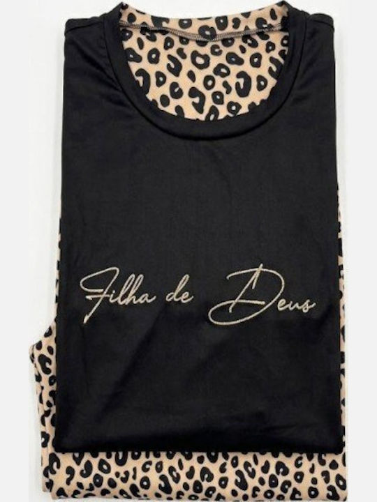 Soccus Зимен Дамски Комплект Пижами Черен Animal Print