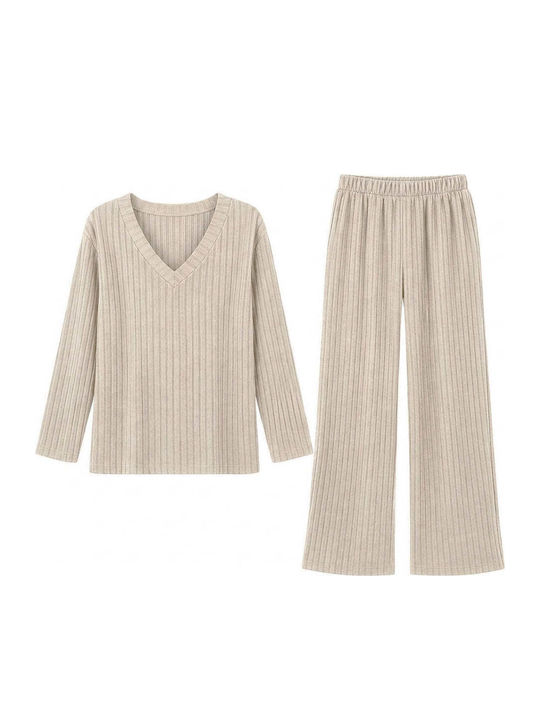 Ustyle Set de pijamale de iarnă pentru femei Bej
