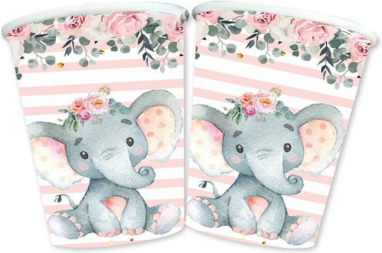 Set 10 Glasses Flippy Elephant Print Cardboard 7.5 X 8.5 Cm Pink