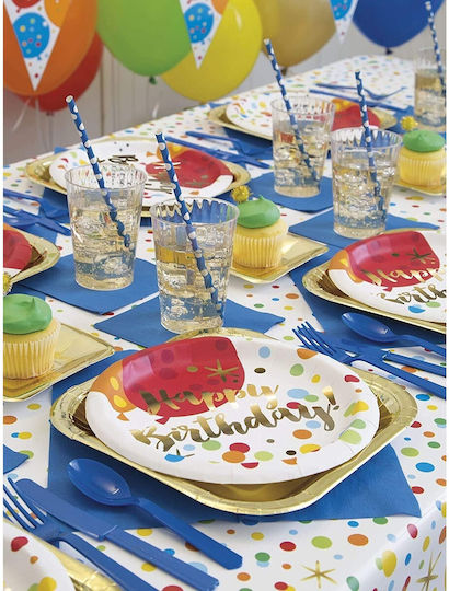 Set 10 Disposable Plates Flippy Happy Birthday Polka Dot Print Cardboard 18 Cm Diameter Multicolor