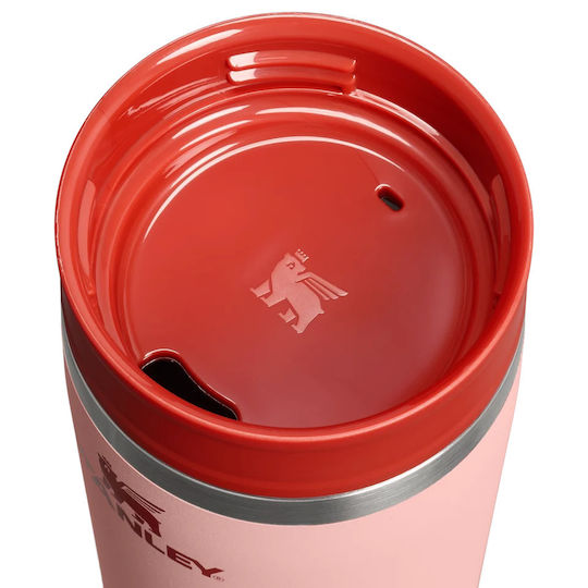 Stanley Cafe To Go Becher mit Griff Thermosflasche Rostfreier Stahl 350ml Orange mit Stroh und Handgriff