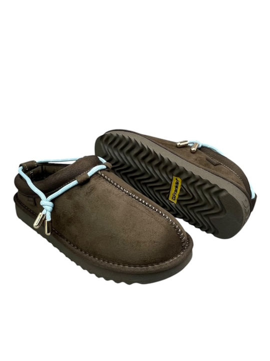 Nordic Damen Hausschuhe Stiefeletten mit Pelz Braune