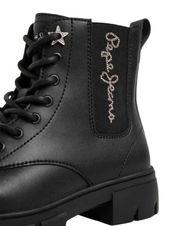 Pgs500012 Kinderstiefel mit Schnürsenkeln Schwarz