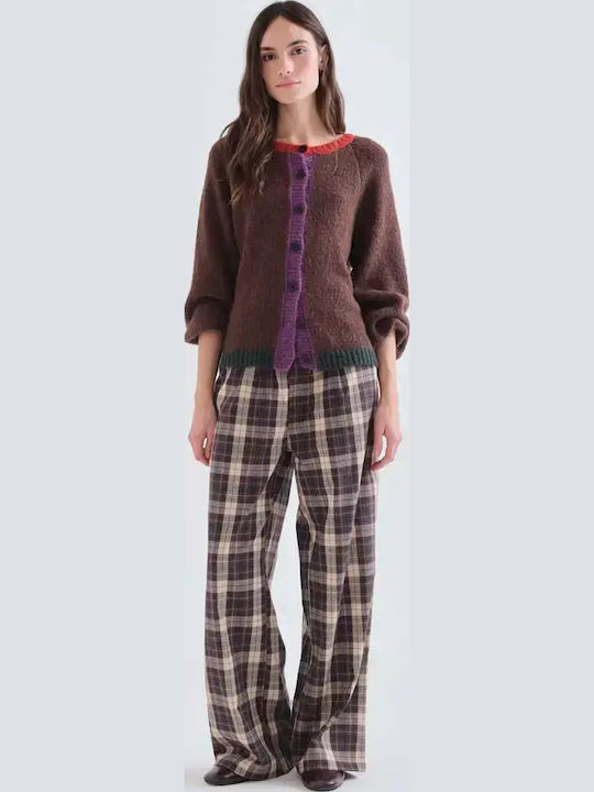 Long Women's Knitted Cardigan with Buttons Brown