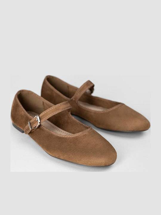 Super Mode Wildleder Damen Ballerinas Spitz zulaufend Braun