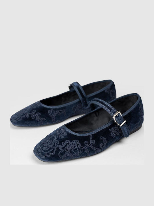 Damen Ballerinas Spitz zulaufend Blau