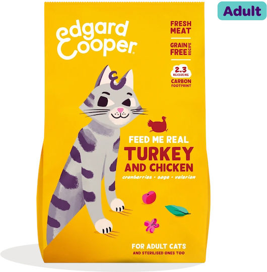 Edgard Cooper Ξηρά Τροφή χωρίς Σιτηρά για Ενήλικες Στειρωμένες Γάτες με Γαλοπούλα / Κοτόπουλο / Κρέας / Σολομό