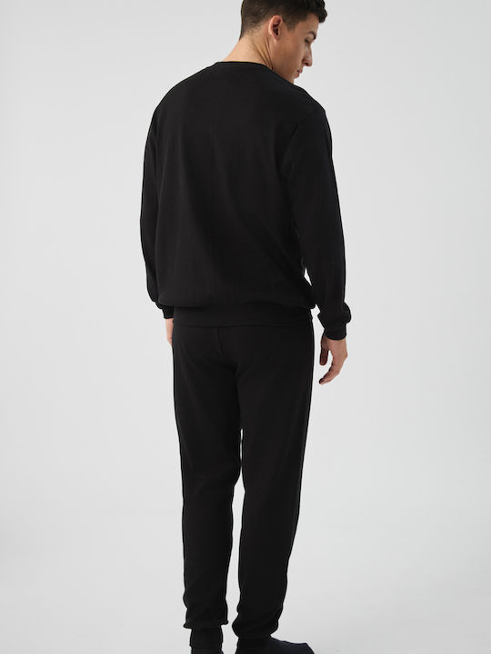 Minerva Minerva Herrenpyjama Baumwollene Winter Herrenpyjamas Schwarz