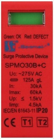 Spamel Варистор Мълниезащитен Панел Тип 1+2 Клас Bc Еднополюсен Spmo30bc 1p