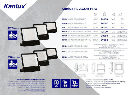 Kanlux Pro Wasserdichter LED Flutlichter 100W Natürliches Weiß 4000K IP65