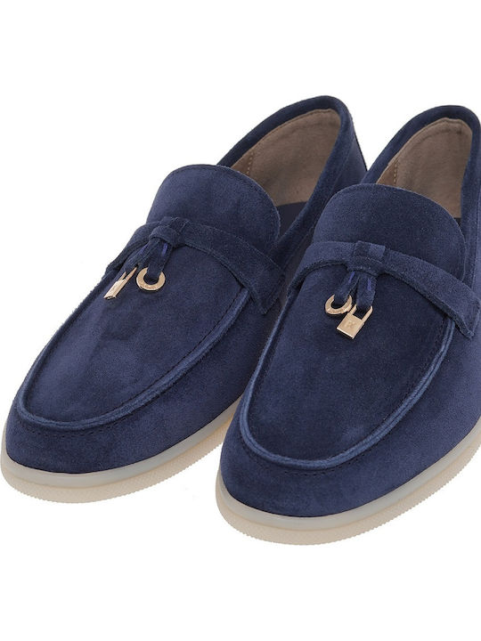 Suede Women's Loafers In Blue Color