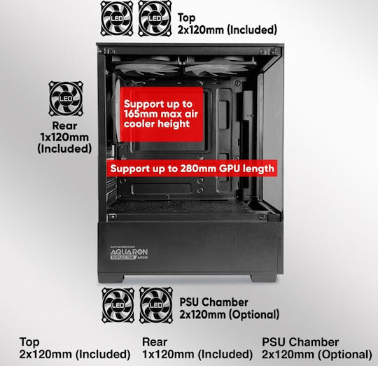Armaggeddon Aquaron Duplex One Gaming Micro Tower Κουτί Υπολογιστή με Πλαϊνό Παράθυρο Λευκό