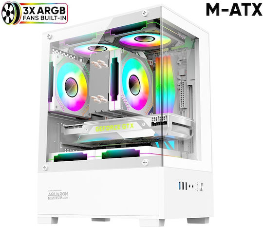Armaggeddon Aquaron Duplex One Gaming Micro Tower Κουτί Υπολογιστή με Πλαϊνό Παράθυρο Λευκό