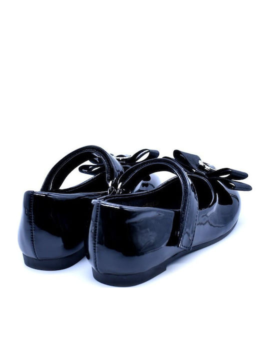 Kids Anatomic Ballerinas with Hook & Loop Closure Patent Leather Black