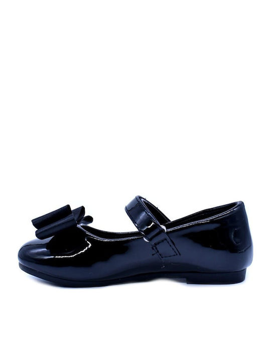 Kids Anatomic Ballerinas with Hook & Loop Closure Patent Leather Black
