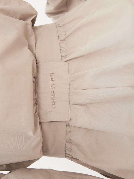 Дамски Дълъг Ръкав Едноделен Комбинезон Шорти Бежов