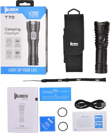 Wuben Rechargeable LED Flashlight IP68 with Maximum Brightness 4200lm