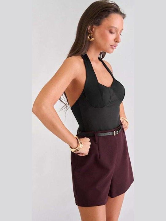 Backless Bodysuit Padded Black