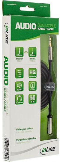 InLine Audio Cable 3.5mm Male - 3.5mm Female Silver 3m with Gold Plated Terminals 99233