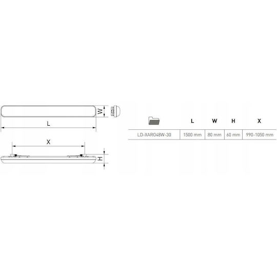 Gtv Outdoor Lighting Batten with Built-in LED 48W 150cm