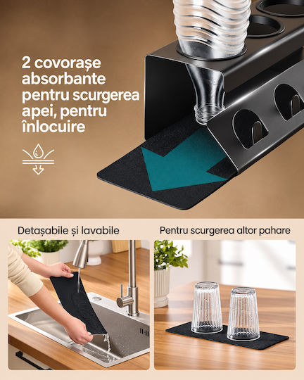 Songmics Scurgător de chiuvetă Inox Negru 30x14x12cm