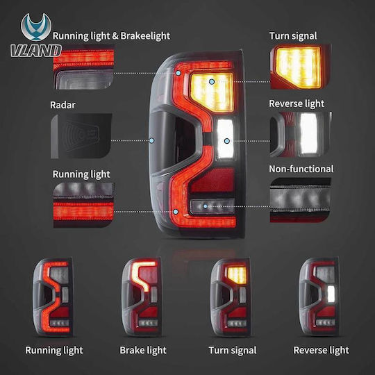 Задни Фарове Комплект Ford Ranger T9 2022+ Пълни LED Прозрачни Vland