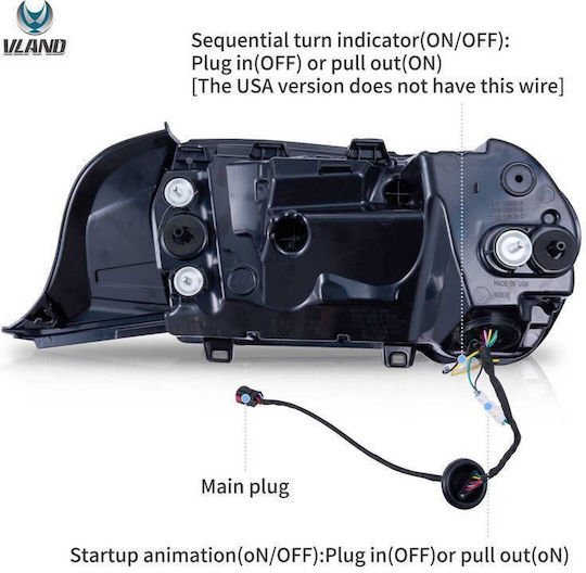 Задни Фарове За Автомобил Комплект Ford Mustang S650 2024-2026 Пълен LED Тъмно Тониран Оранжев Светкавица Vland