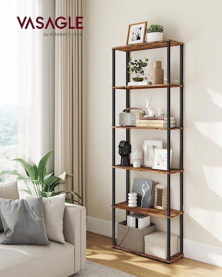 Bibliotecă Rustic Maro și Negru 24x60x174εκ.
