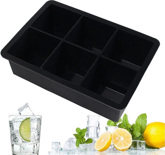 Formă de Gheață Cub din Silicon cu 6 Capacități cu Capac Neagră 132570