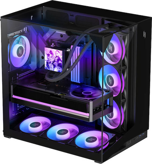 GameMax NEX C56 VC WH Gaming Midi-Turm Computergehäuse mit Seitenfenster Schwarz