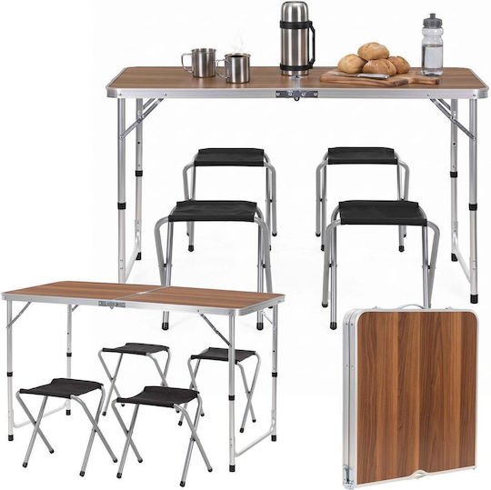 Set Masă Din Aluminiu Pentru Camping Pliabil În Valiză 120x60x71cm Argintiu