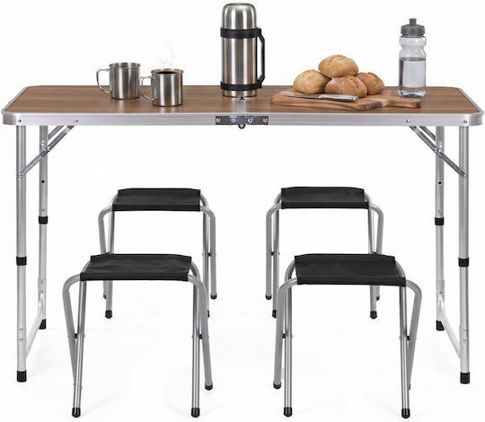 Set Masă Din Aluminiu Pentru Camping Pliabil În Valiză 120x60x71cm Argintiu