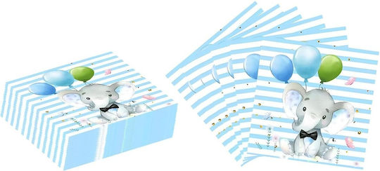 Set 20 Servetele Pentru Petreceri Flippy Cu Imprimeu Elefant 16.5 X 16.5 Cm Albastre