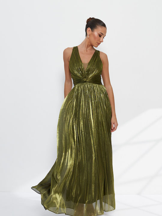 Maxi Abendkleid Off-Shoulder Khaki