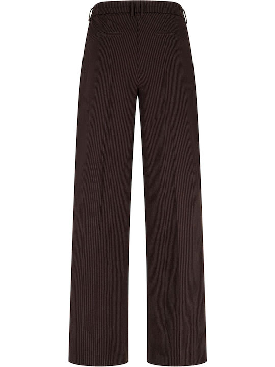 Damen Hochbund Stoff Hose Gestreift Espresso