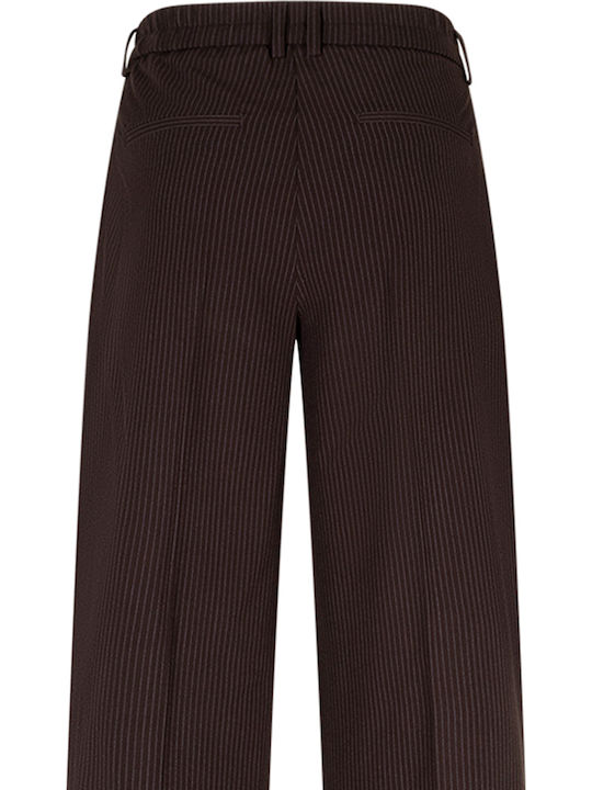 Damen Hochbund Stoff Hose Gestreift Espresso