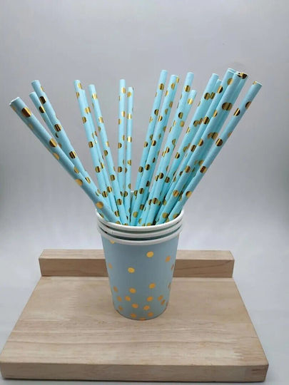 Set 10 Paie De Baut Din Hârtie Flippy 19.5 Cm Albastru Auriu Cu Buline Model Alista Home