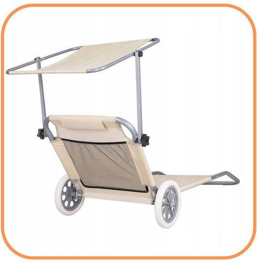 Șezlong De Plajă Bej Pliabil Din Plastic Cu Parasolar 150x61cm