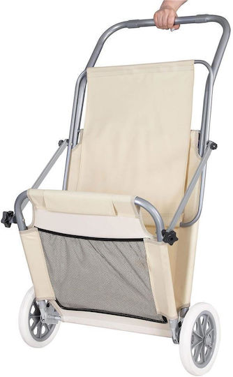 Șezlong De Plajă Bej Pliabil Din Plastic Cu Parasolar 150x61cm