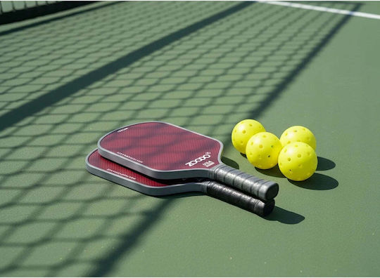 Set of Red Beach Rackets with Straight Grey Handle and Ball