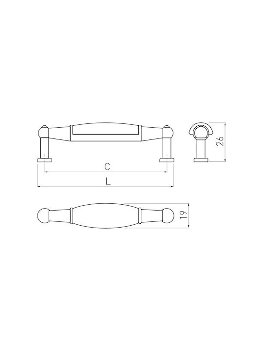 Gtv Kinder Antik Möbelgriff aus Porzellan Metall und Zamak Antik Messing mit Lochabständen 96mm UP-WP0728-BR